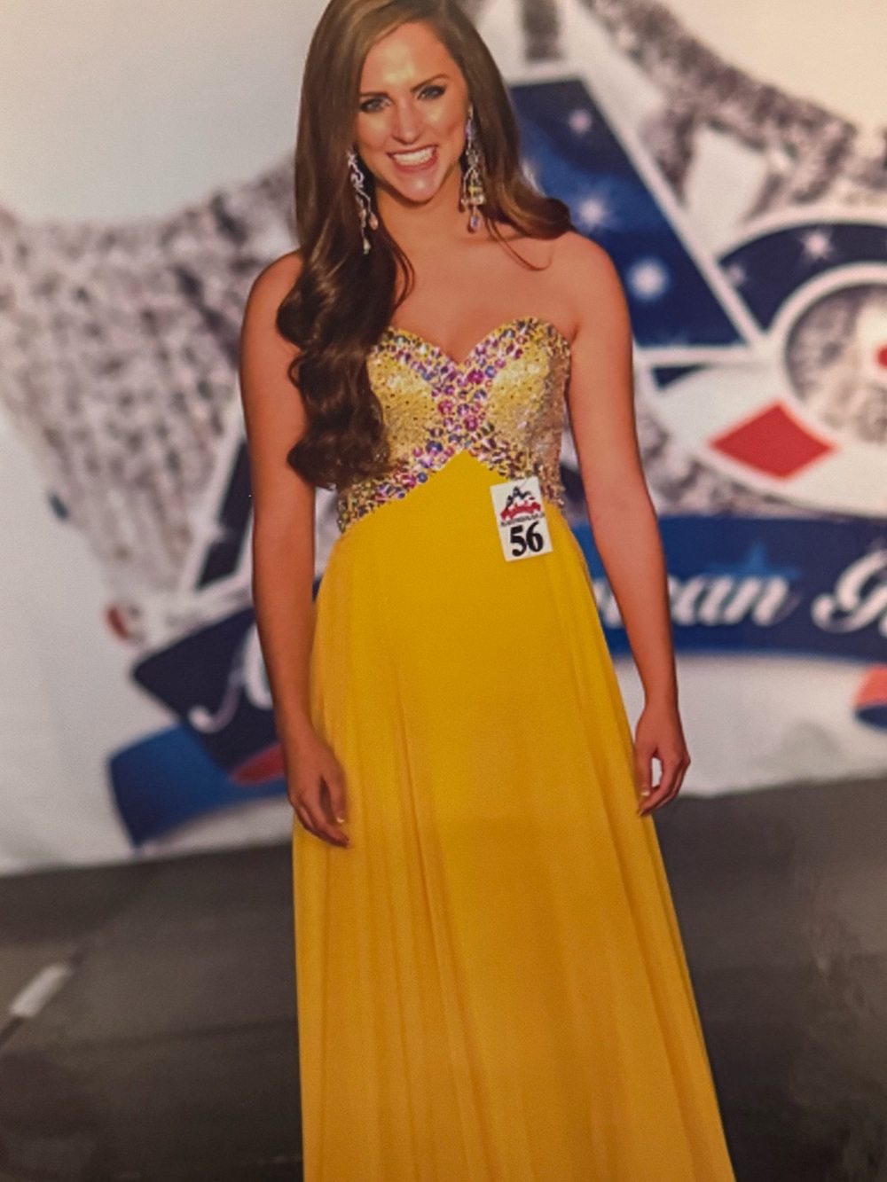 Women’s Yellow Strapless Evening Gown with Embellished Bodice